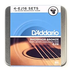 D’Addario DA-AZ04 Pack de 4 jeux de cordes pour Guitare acoustique EJ16 + Accordeur à pince NS Micro - Les Beatles, Paul McCartney, John Lennon, RIngo Starr, George Harrison