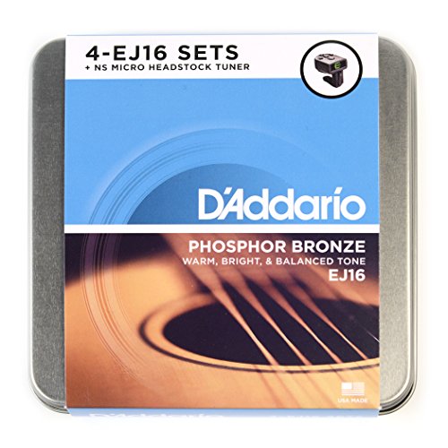 D’Addario DA-AZ04 Pack de 4 jeux de cordes pour Guitare acoustique EJ16 + Accordeur à pince NS Micro - Les Beatles, Paul McCartney, John Lennon, RIngo Starr, George Harrison D'Addario DA-AZ04 Pack de 4 jeux de cordes pour Guitare acoustique EJ16 + Accordeur à pince NS Micro
