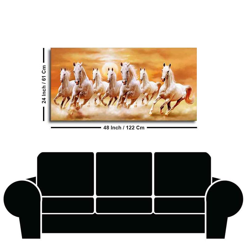 Image of Wall Melody Beautiful Seven Running Horses Canvas Big Wall Painting Floating Frame Wall Paintings for Home and Office Decor Size : 24x48 Inches