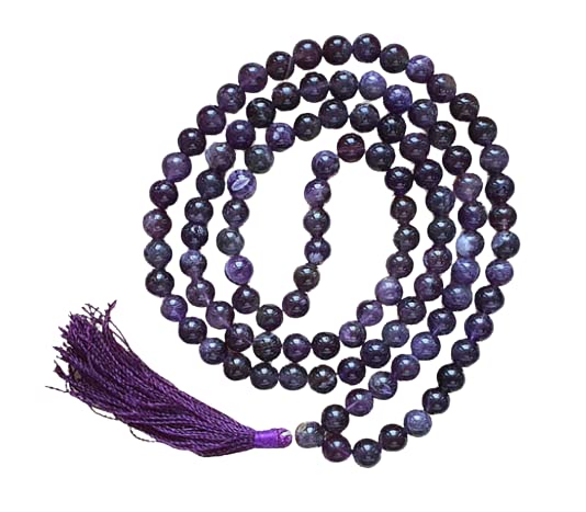 Image of Purple Amethyst Mala Natural Crystal Gemstone 6mm 108 Beads Jap Mala for Meditation, Pooja, Chanting, Wearing (6mm, Amethyst)