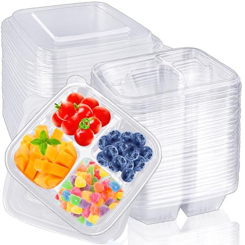 Szsrcywd 30 Pack Clear Bento Snack Containers with Lids,4 Compartment Meal Prep Container for Lunch Food Fruit Storage Box Travel Picnic Office