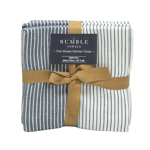 Image of Premium Kitchen Towels 100% Cotton 20 inchx28 inch 6-Pack - Blue | Large 238 GSM yarn dyed flat woven 100% cotton kitchen towel set for lightweight absorbent everyday drying