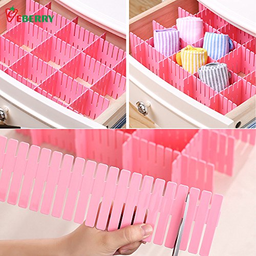ShineMe Drawer Dividers 8pcs Adjustable Plastic Divider Household Storage Thickening Sub-Grid Finishing Shelves for Home Tidy Closet Stationary Makeup Socks Underwear Scarves Organizer (Pink)
