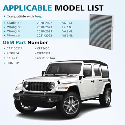 Image of Cabin Air Filter with Activated Carbon Compatible with Wrangler 2018-2023 - 2.0L 3.6L 6.4L ,Jeep Gladiator 2020-2022- Replace# 68301863AA 68565698AA
