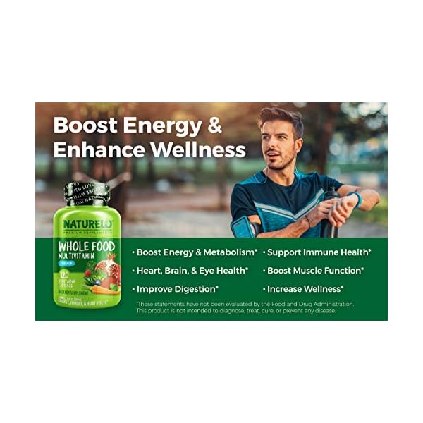 NATURELO Whole Food Multivitamin for Men - with Vitamins, Minerals, Organic Herbal Extracts - Vegetarian - for Energy, Brain, Heart, Eye Health - 120 Vegan Capsules