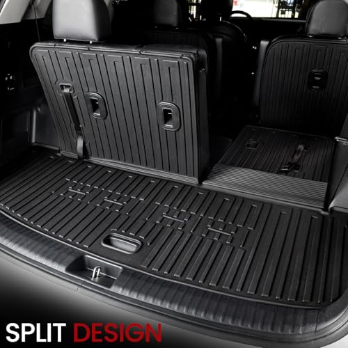 Image of Cargo Mat with Backrest Mats for 2020-2025 Kia Telluride 7 /8 Passenger Car Mats Accessories, All Weather TPE Interior Protectors Cargo Liner Trunk Mat