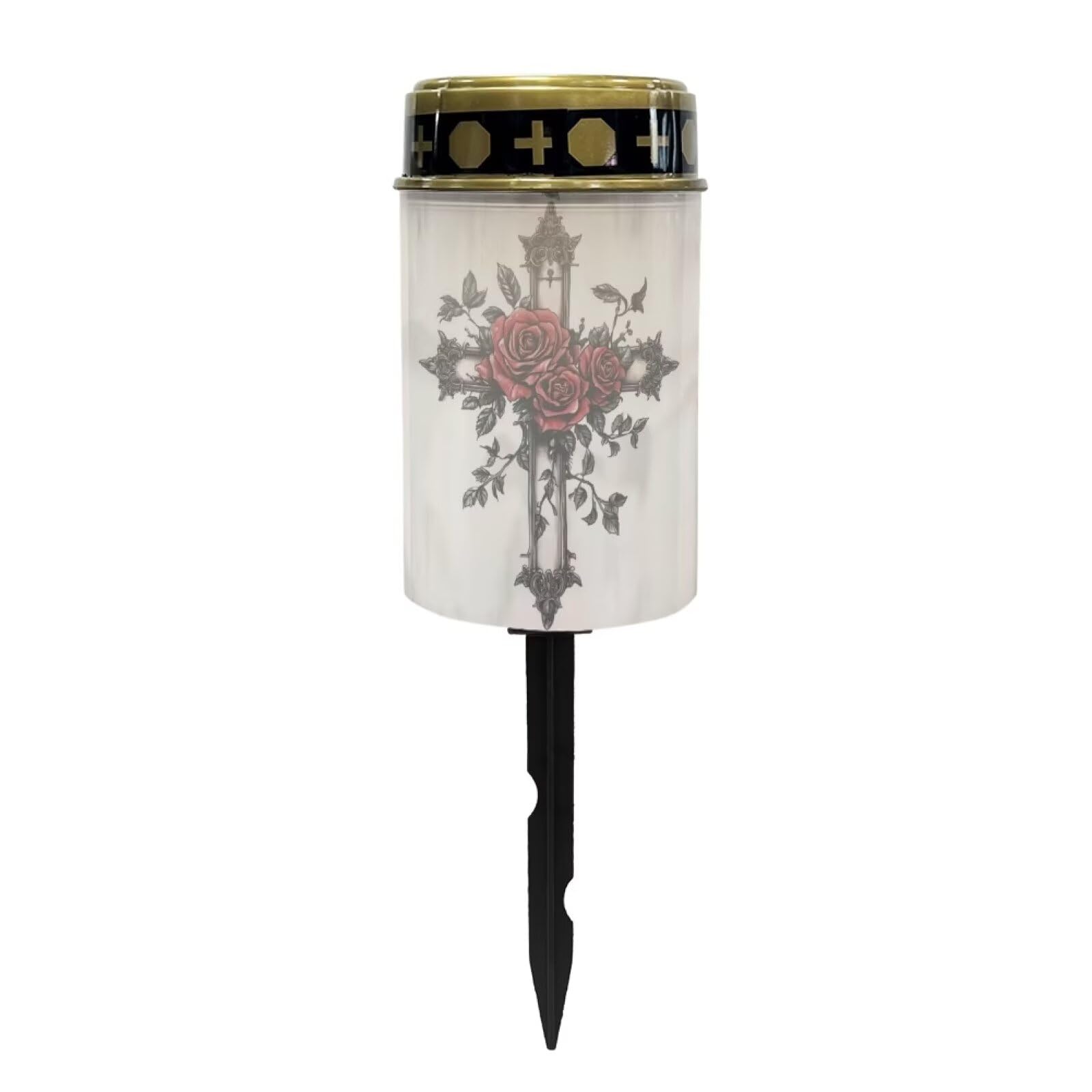 Uorisanigo Cross Rose Solar Cross for Cemetery Grave Outdoor Flameless Solar Powered Light for Prayer Waterproof Solar Grave Lights for Cemetery Decoration — image 1