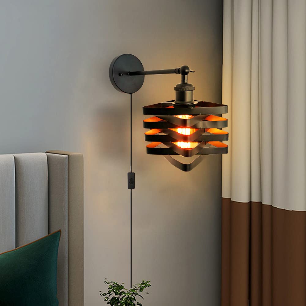 VinTopsh Industrial Plug in Wall Sconces,Metal Plug in Wall Light Fixtures with On Off Switch,Farmhouse Wall Lamp Living Room Bedroom Hallway