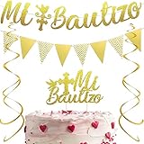 Mi Bautizo Decoracion para Bautizo de Niño Gold Glitter Mi Bautizo Cake Topper First Holy Communion Decorations Baby Shower Girls Boys Baptism Decor