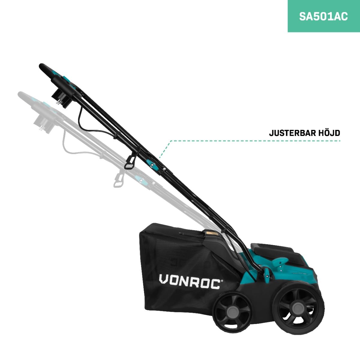 VONROC Escarificador - Aireador - 1300W - ancho de corte 320 mm - 4 ajustes de profundidad de corte (12/9/6/3 mm) - incl. caja de césped 35L