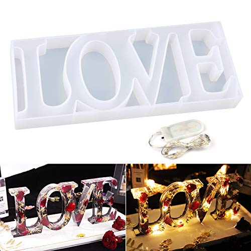 LET'S RESIN Resin Word Mold, Love Resin Mold, Silicone Resin Mold,Epoxy Resin Molds for DIY Table Decoration, with a Fairy Light,Perfect Gift Idea