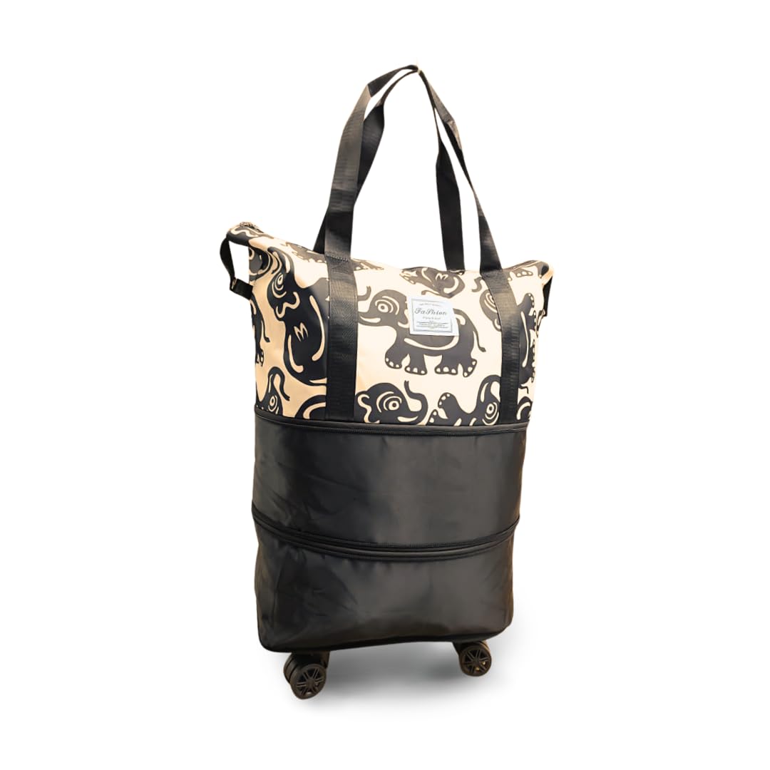 Expandable Folding Duffel Bag with Handles for Travel Rolling Luggage – Large Weekend Carry-on Duffel (Wheels, Elephant Design) Expandable Folding Duffel Bag with Handles for Travel Rolling Luggage – Large Weekend Carry-on Duffel (Wheels, Elephant Design)