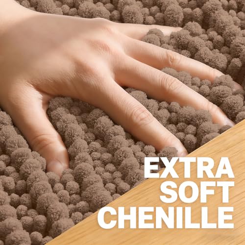 Image of OLANLY Bathroom Rug Mat 59x35, Thick Soft and Absorbent Chenille Bath Mat, Non-Slip Rubber Backing, Machine Washable Quick Dry Bath Rugs for Tub Shower Floor, Home Decor Accessories, Mocha