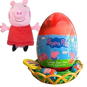 Peppa Pig pluche figuur DIY in XL paasei met chocolade paasgeschenk (Peppa Wutz)