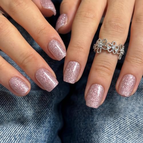 Image of CurvLife Soft Gel Squoval Press-On Nails Short, Reusable Fake Nails with Glue & Adhesive Tabs, 30PCS Salon-Quality Stick-On Nails for At-Home Manicure (Silk Stardust)