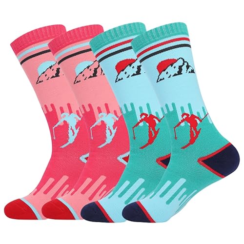 Hotfiary 2Pairs Kids Ski Socks Toddler Boys Girls Winter Warm Thick Sock Knee High Thermal Boot Socks for Hiking Snowboarding