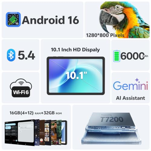 Image of Tablet 10 Inch, Android 16 Tablet with Keyboard, 16GB RAM + 32GB, Gray