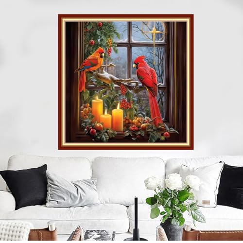 Image of Funxvoot Stamped Cross Stitch Kits Beginners Full Range of Embroidery Kits for Adults 11CT Embroidery Patterns Needlepoint Kits Printed Cross Stitch Kits - (Parrot in Front Window 18x18 inchs)