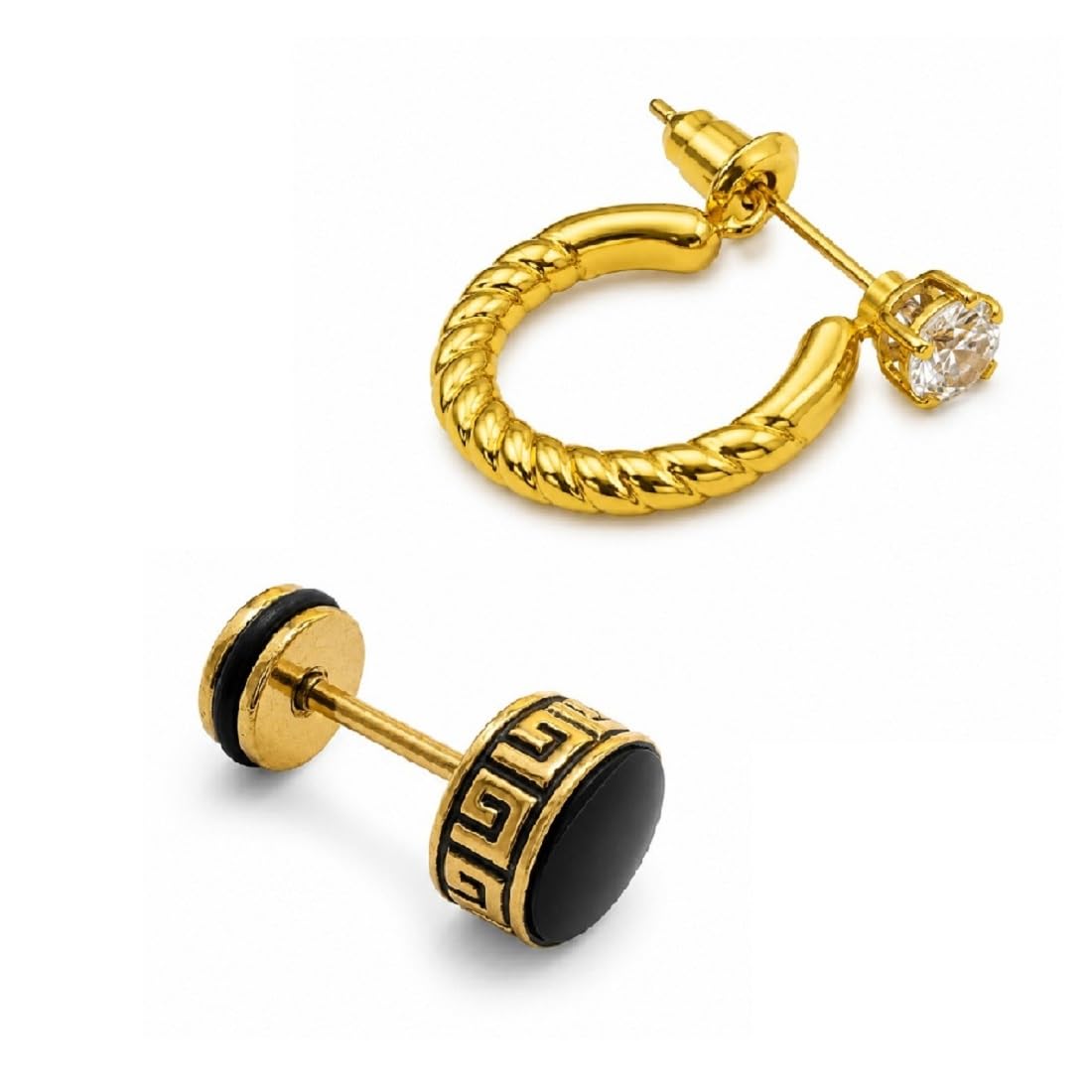 adhvik Combo of Men Golden Round Black & Golden Rope Stylish Ear Earrings, Comfortable Fit, Modern Daily Wear Style-picture-34