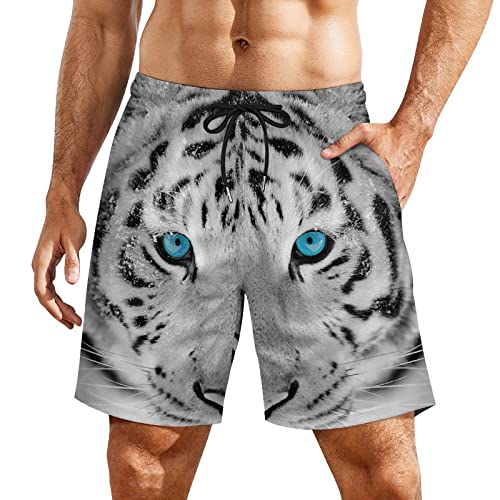 Wild White Tiger Men's Swim Trunks Beach Board Shorts Quick Dry Bathing Suits with Liner