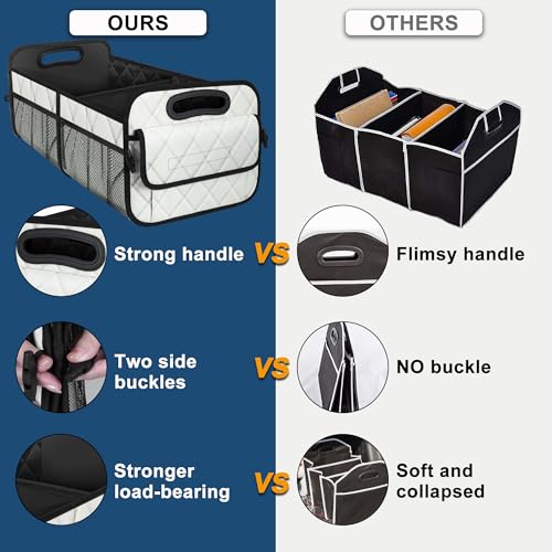 Image of Deosk Car Trunk Organizer for SUV, Car Organizers and Storage with Reinforced Handles, Car Accessories for Women /Men 70L Waterproof Polyester Trunk Organizer(Large, Beige)