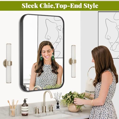 Doimusim Black Mirror Bathroom Vanity Mirrors For Over Sink,Wall Mounted Rounded Rectangle Mirror For Bedroom,Living Room,Farmhouse,Horizontally Or Vertically Hanging Mirrors Of Home Anti-Rust 14X18In thumb #1