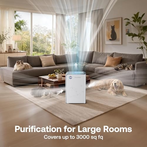 Image of Trucozie Large Pet Air Purifier for Home up to 3000 Ft, Absorbs Floating Cat and Dog Hair, Smart WiFi, 3-in-1 Filter with Anion, Activated Carbon & HEPA for Pet Allergies, Smoke, Dust, White