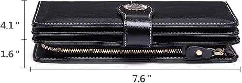 Miniatura 9 de Cartera de cuero genuino para mujer con correa, 24 ranuras para tarjetas, 2 compartimentos para tarjetas de identificación, ventanas para efectivo