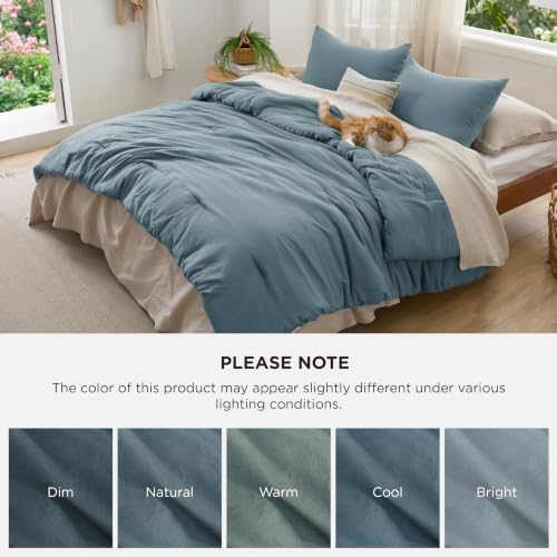 Image of Bedsure Super King Plus Comforter Set, Slate Blue Soft Prewashed Bedding for All Seasons, 3 Pieces GentleSoft Bed Set, 1 Lightweight Comforter (128 inchx120 inch) and 2 Pillowcases (20 inchx36 inch)