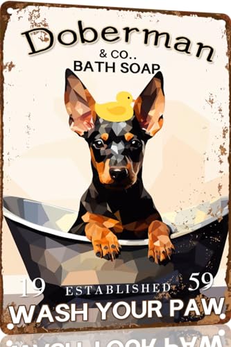 TopPacific Doberman Plaque en métal amusante - Décoration vintage pour salle de bain et baignoire - Décoration murale rétro - 30,5 x 40,6 cm (2610B)