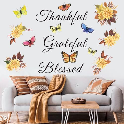 Flenlow Inspirational Wall Decal Quote Grateful Thankful Blessed Wall Decor Removable Peel and Sticker Vinyl Wall Paper Wall Sticker for Kitchen...