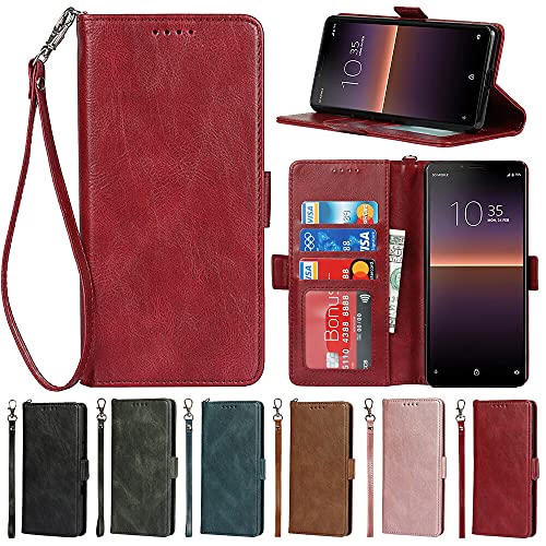 Eastwave ソニー Sony Xperia 10 II SO-41A ケース 手帳型 Sony Xperia 10ii so41a カバー ケース 手帳型 Case カバー ストラップ付き PU皮革 カード収納 横置きスタンド 機能 衝撃吸収 便利 —レッド