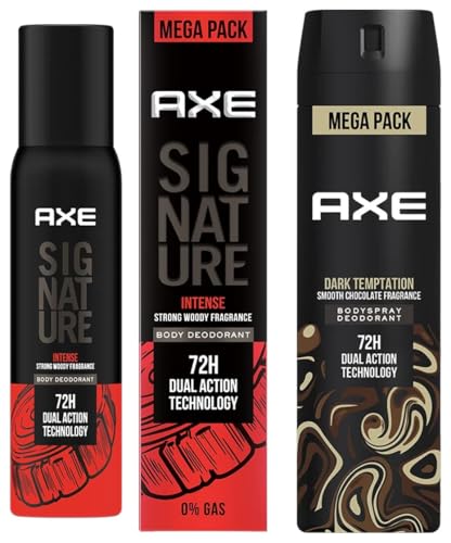 AXE Signature Intense Long Lasting No Gas Body Spray Deodorant For Men 200 Ml & AXE Dark Temptation Men’s Deodorant 215 Ml Long Lasting Spray For Men With An Irresistible Scent