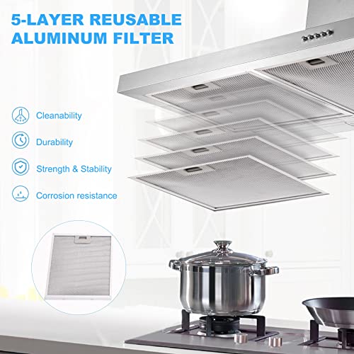 Wall Mount Range Hood 30 inch with Ducted/Ductless Convertible Duct, Stainless Steel Chimney-Style Over Stove Vent Hood with LED Light, 3 Speed Exhaust Fan, 450 CFM