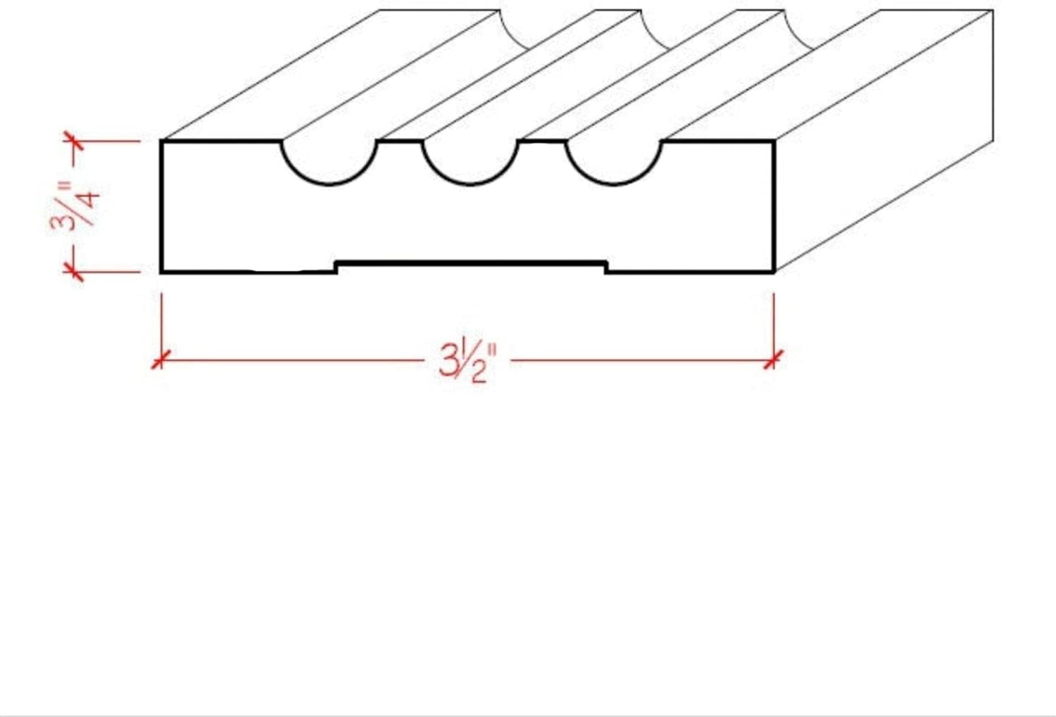 EWCA46 Fluted 3-1/2" Wide x 3/4" Casing. Unfinished Trim, Poplar, 94"