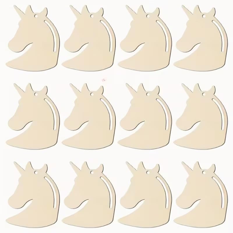 Pack of 12 Unicorn Wooden Cutouts for DIY Crafts, Unfinished Unicorn Hanging Ornaments, Birthday Decorations, Kids Craft, Party Decor & Handmade Gifts - 3.94 x 3.23 Inch, By Curious Button-image-19