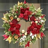 Christmas Wreaths for Front Door, Soomeir 24 Inch Outdoor Christmas Wreath with Lights, Large Prelit Wreath for Holiday Winter Window Outdoor Indoor Xmas
