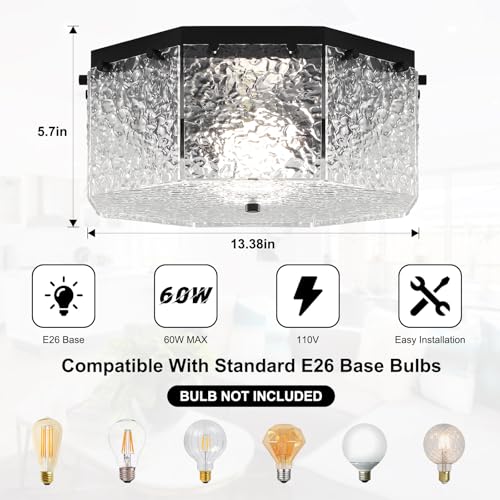 ETONIMERR Modern Flush Mount Ceiling Light Fixture, 13" Light Fixtures Ceiling Mount with Stone Texture Shade, 2-Light Octagon Close to Ceiling Light Fixtures for Bedroom Hallway Entryway Kitchen by ETONIMERR - Image 6