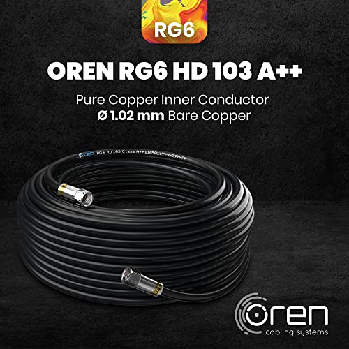 Oren Coaxial Cable 10m RG6 HD103 A++ Trishield Black - with Cabelcon Connectors and Adapter Weatherproof for Satellite and Digital TV, Aerial, Broadband, and High Speed Internet Connections - Image 4