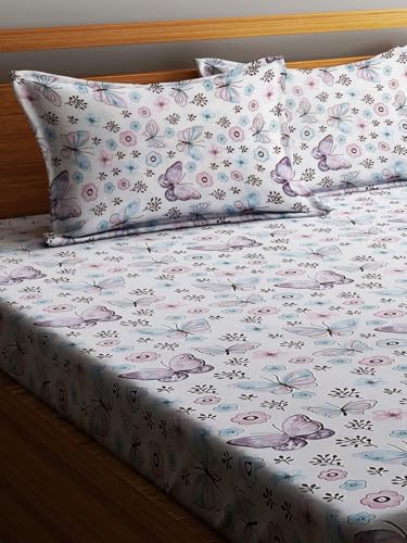 Image of Home Sizzler 210TC Butterfly Whispers Double Bedsheet with 2 King Size Pillow Covers