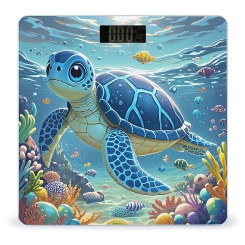 Báscula digital de baño con diseño tortuga azul miniatura 1