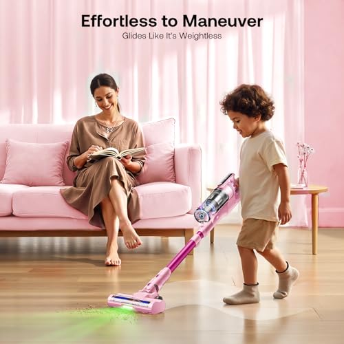 Image of Trucozie Cordless Vacuum Cleaner, Self-Standing Lightweight Stick Vacuum with 50 mins Runtime, Powerful Suction, Anti-Tangle Wireless Vacuum for Home, Hardwood Floor, Carpet, Pet Hair, Pink