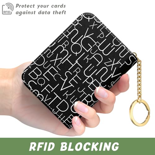Image of Aiawoxc Credit Card Holder, Small RFID Wallet Slim Leather Card Organizer Case with Zipper and Keychain, Fashion Alphabet