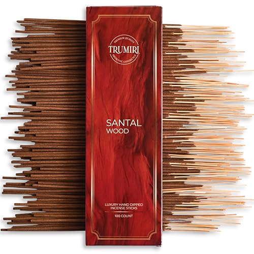Santal Incense Sticks - Pack of 100 Insence-Sticks - Incienso De Sandalo - Made with Natural Sandalwood - Scented Inscents Non Toxic Insense Incents