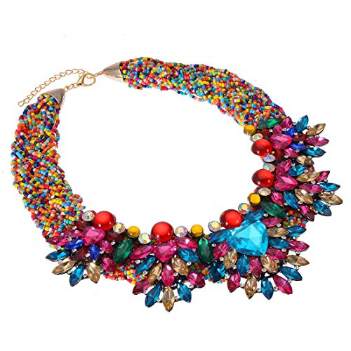 Fashion Jewelry Christmas Gift Multicolor Resin Acrylic Beads Cluster Chain Choker Collar Crystal Rhinestone Bib Statement Pendant Necklace