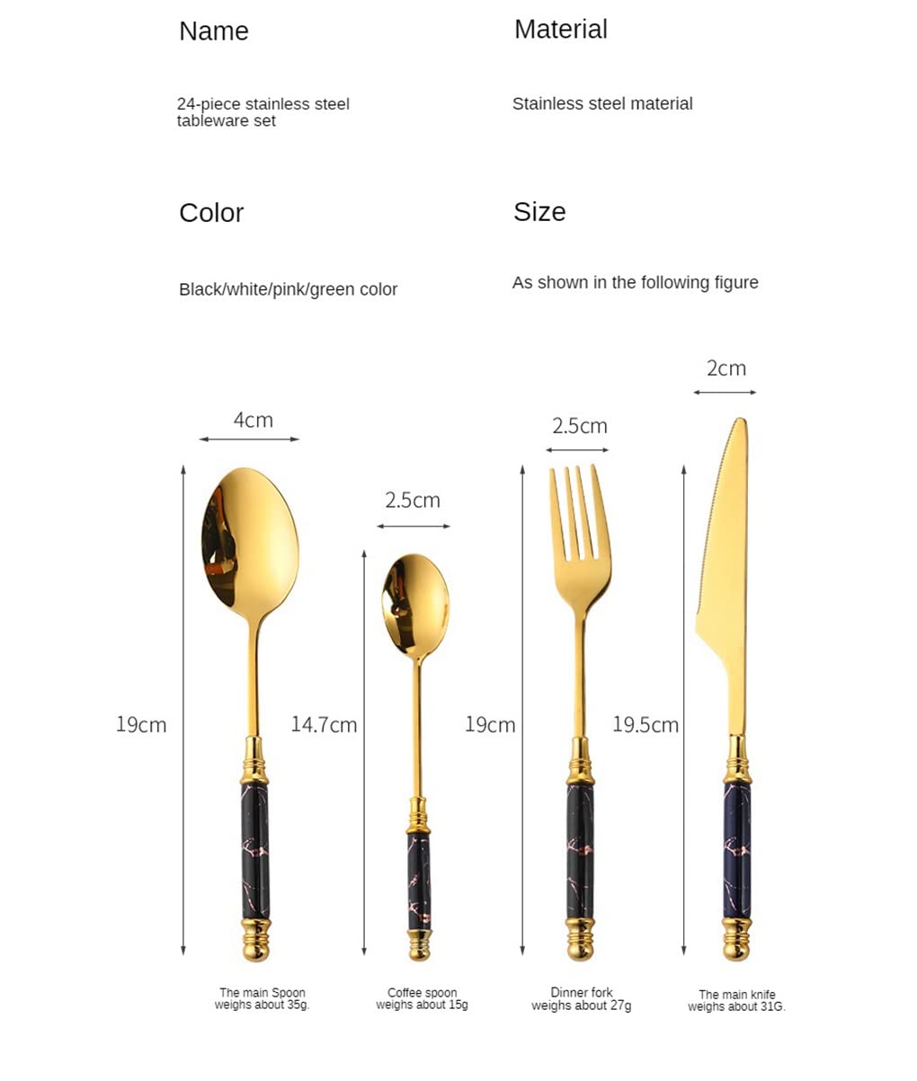 Ensemble de couverts en argenterie, ensemble vaisselle luxe 24 pièces céramique, complète acier inoxydable, couteaux, fourchettes, cuillères, table cuisine, lavables au lave-vaisselle, rose