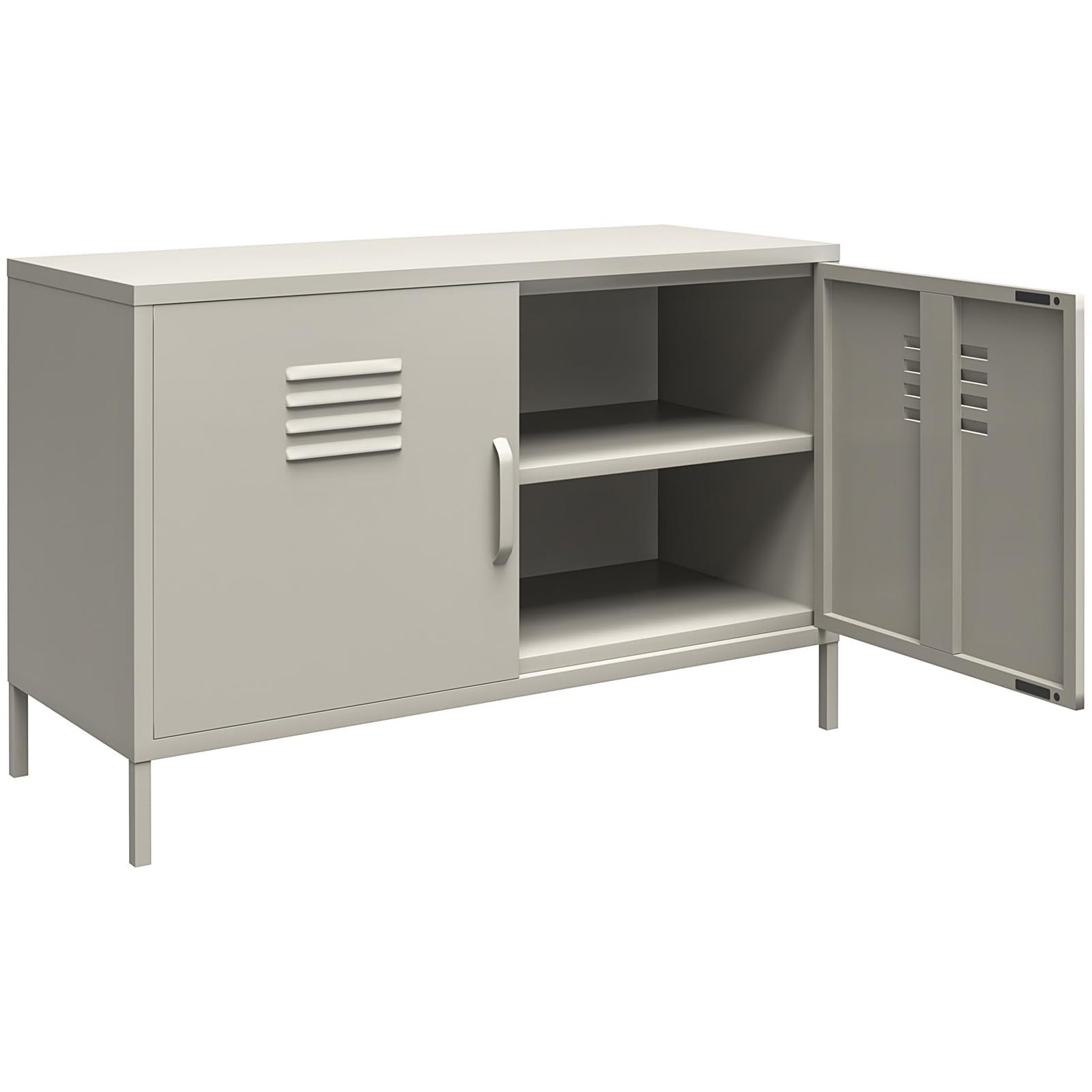 DHP Furniture Bradford Metallschrank Taupe, 98 x 39 x 63 cm, Akzentschrank mit 2 Türen und 2 Regalböden, Sideboard im Spind-Design für Wohnzimmer, Flur, Büro und Home Office