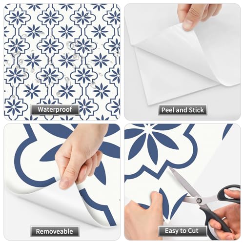 MORCART Peel and Stick Floor Tile, Vinyl Flooring Waterproof, DIY Flooring for Bathroom, Kitchen, Fireplace, Pet House, Stairs, Bedrooms, Wall (20PCS,7.87" x 7.87",Blue) by MORCART - Image 3