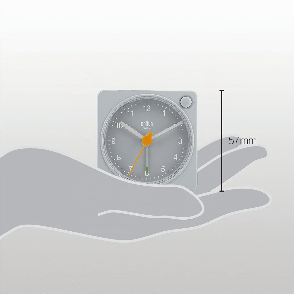 Braun Sveglia analogica Classic da viaggio con snooze e luce, dimensioni compatte, movimento al quarzo silenzioso, allarme sonoro in crescendo, grigio, modello BC02XG.