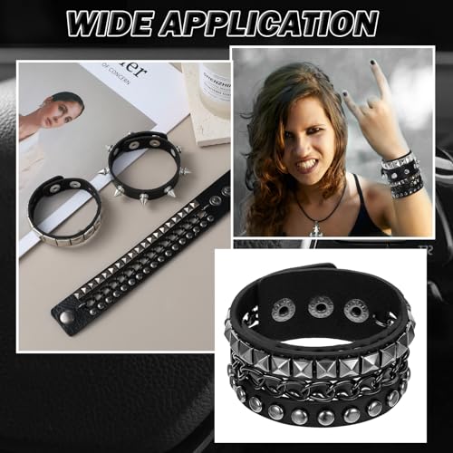 YUXIANLB 3 Stück Punk Rock PU Lederarmband, Punk Rock Armband Nietenarmband Gothic Breites Armband Manschette Verstellbare Armreif Kostümparty
